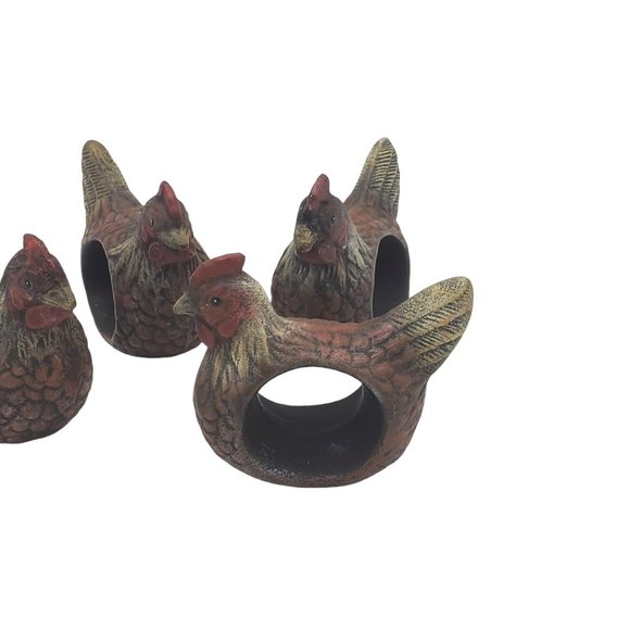 Set 4x Rooster Farmhouse Chicken Ceramic Napkin Rings Table Setting Decor County - Picture 2 of 6